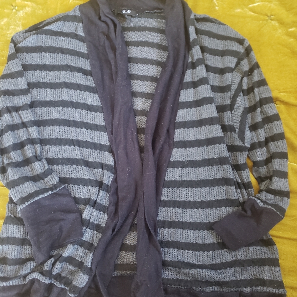 Black and Gray striped cardigan sweater XL